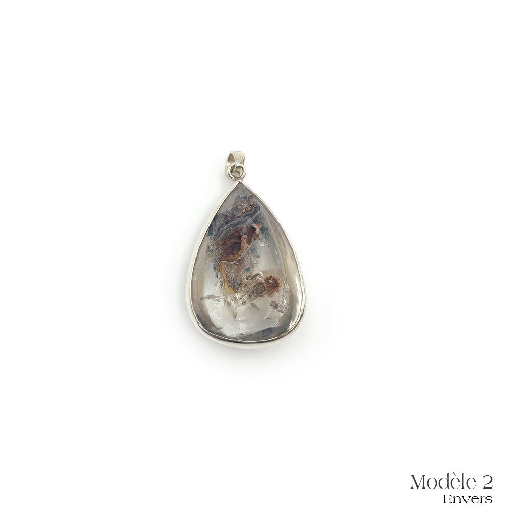 Pendentif Quartz Lodolite cerclé en Argent Massif
