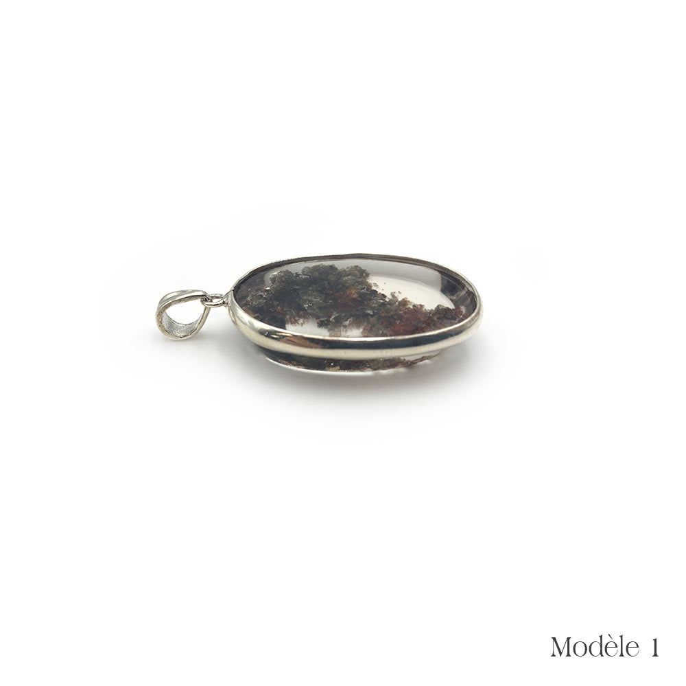 Pendentif Quartz Lodolite cerclé en Argent Massif