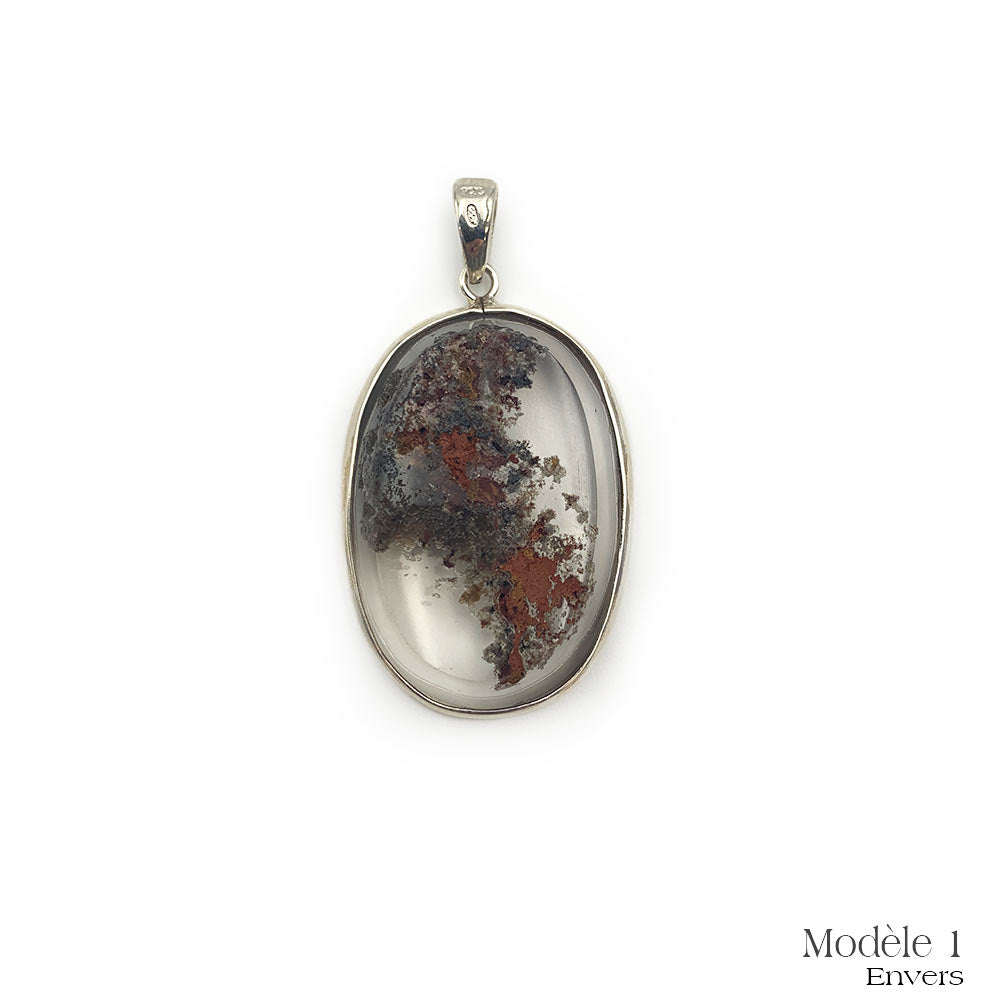 Pendentif Quartz Lodolite cerclé en Argent Massif