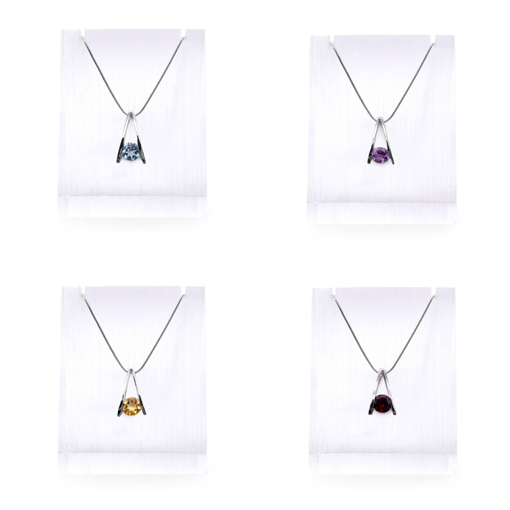 Pendentif en Argent Rhodié et Pierre Naturelle - Modèle Lumina