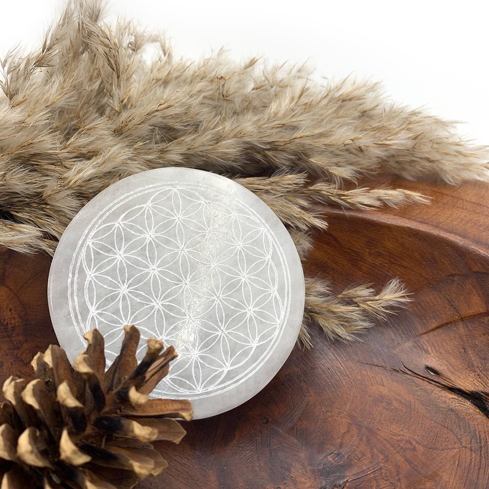 Support Fleur de Vie en Sélénite – Harmonisez et Purifiez vos Énergies