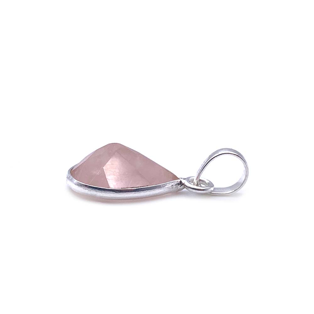 Pendentif Quartz Rose cabochon et facetté en Argent