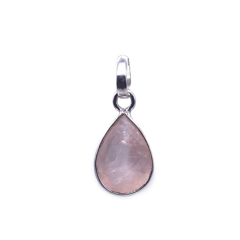 Pendentif Quartz Rose cabochon et facetté en Argent