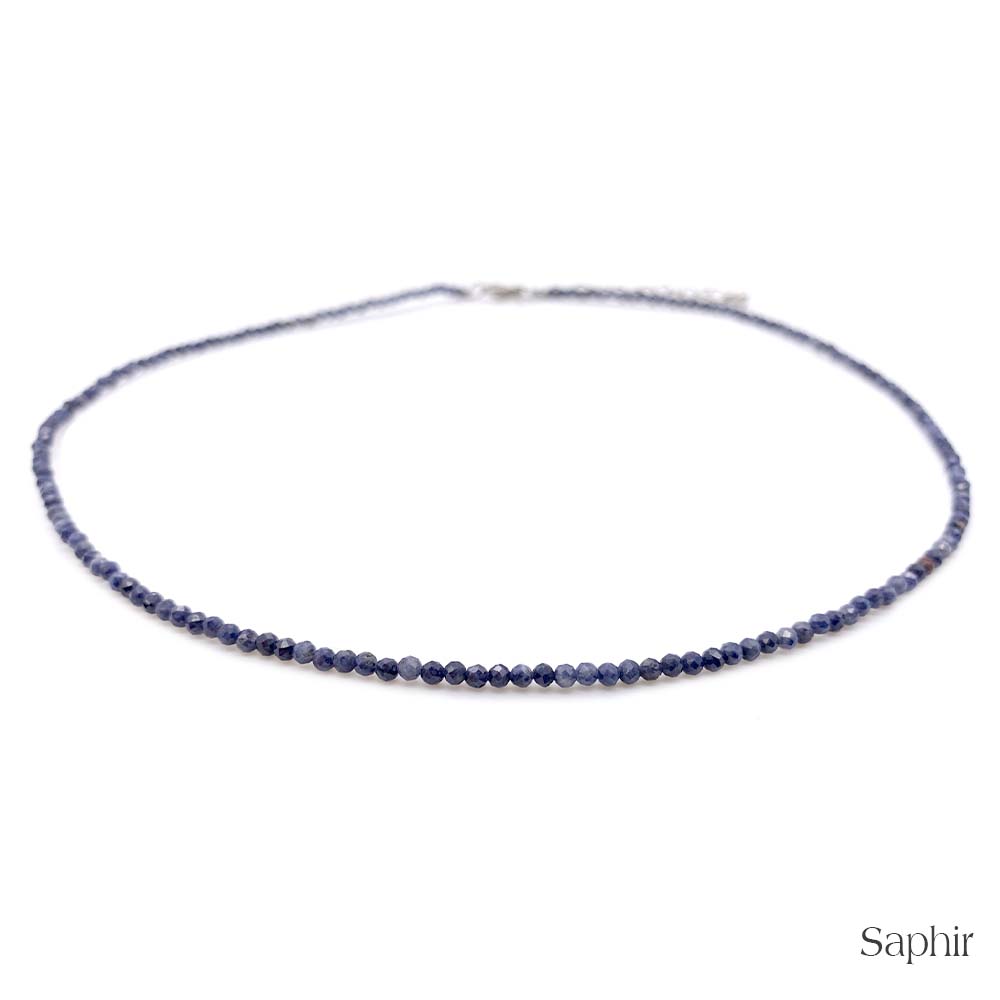 Collier de Perles Facettées en Saphir Bleu