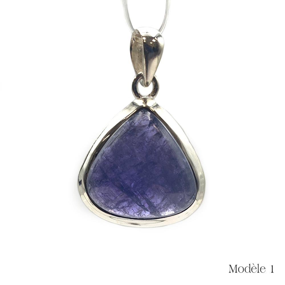 Pendentif Tanzanite cerclé en Argent Massif