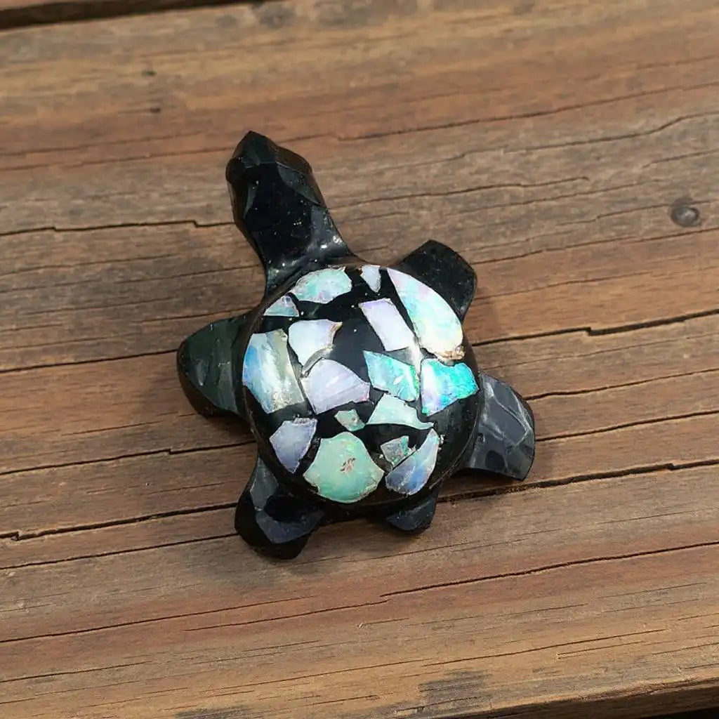 Tortue en Obsidienne Noire et Opale