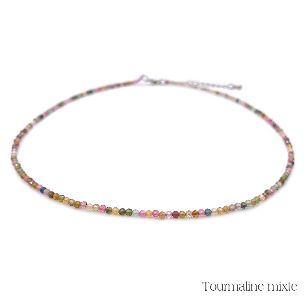 Collier de Perles Facettées en Tourmaline Multicolore