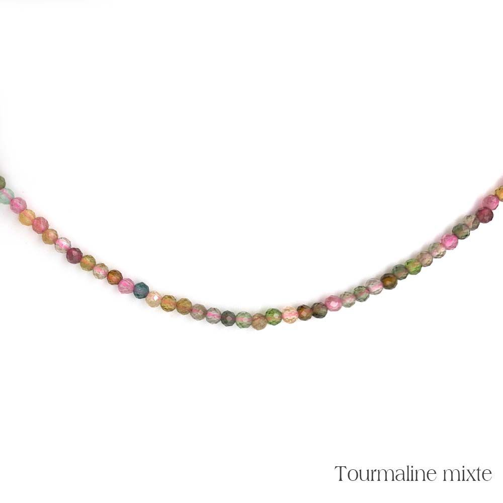 Collier de Perles Facettées en Tourmaline Multicolore