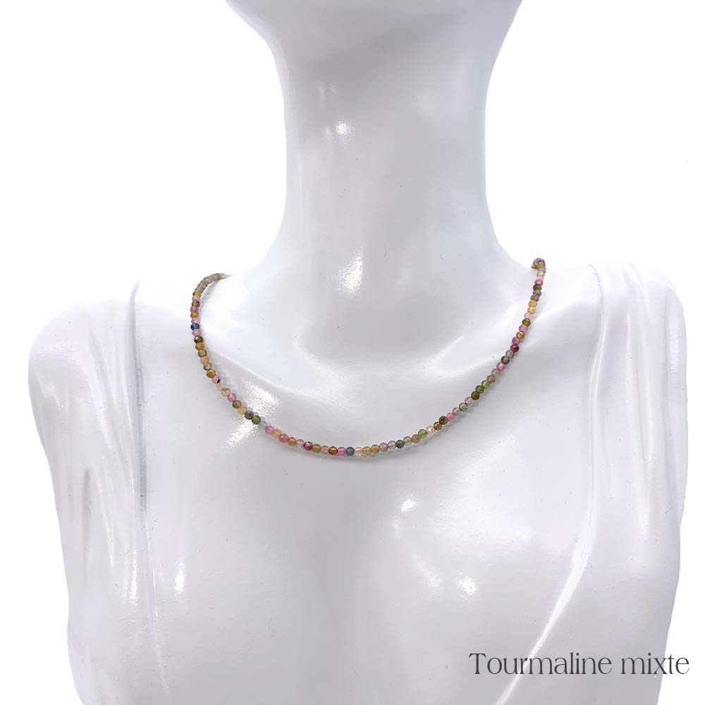 Collier de Perles Facettées en Tourmaline Multicolore