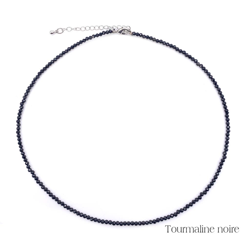 Collier de Perles Facettées en Tourmaline Noire