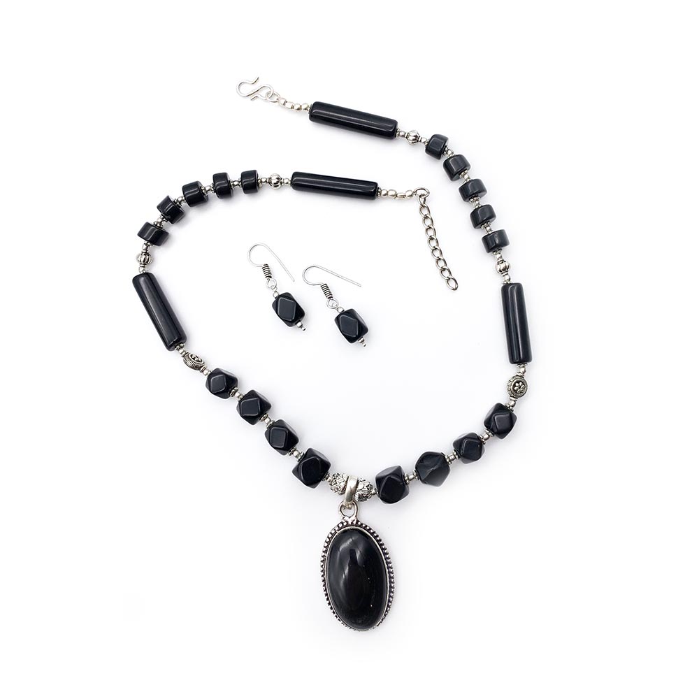 Collier & Boucles d'oreilles Onyx - Obsidienne Dorée