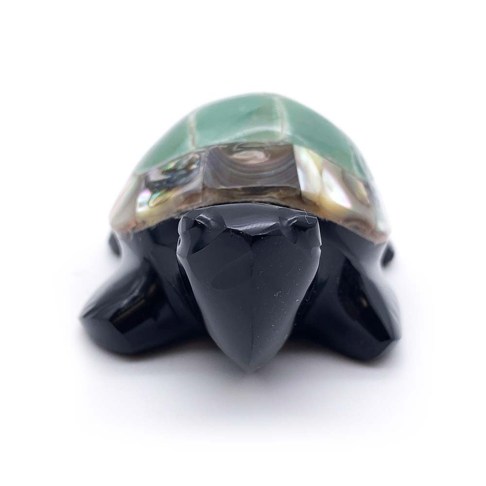 Tortue Obsidienne Noire, Aventurine Verte et Nacre