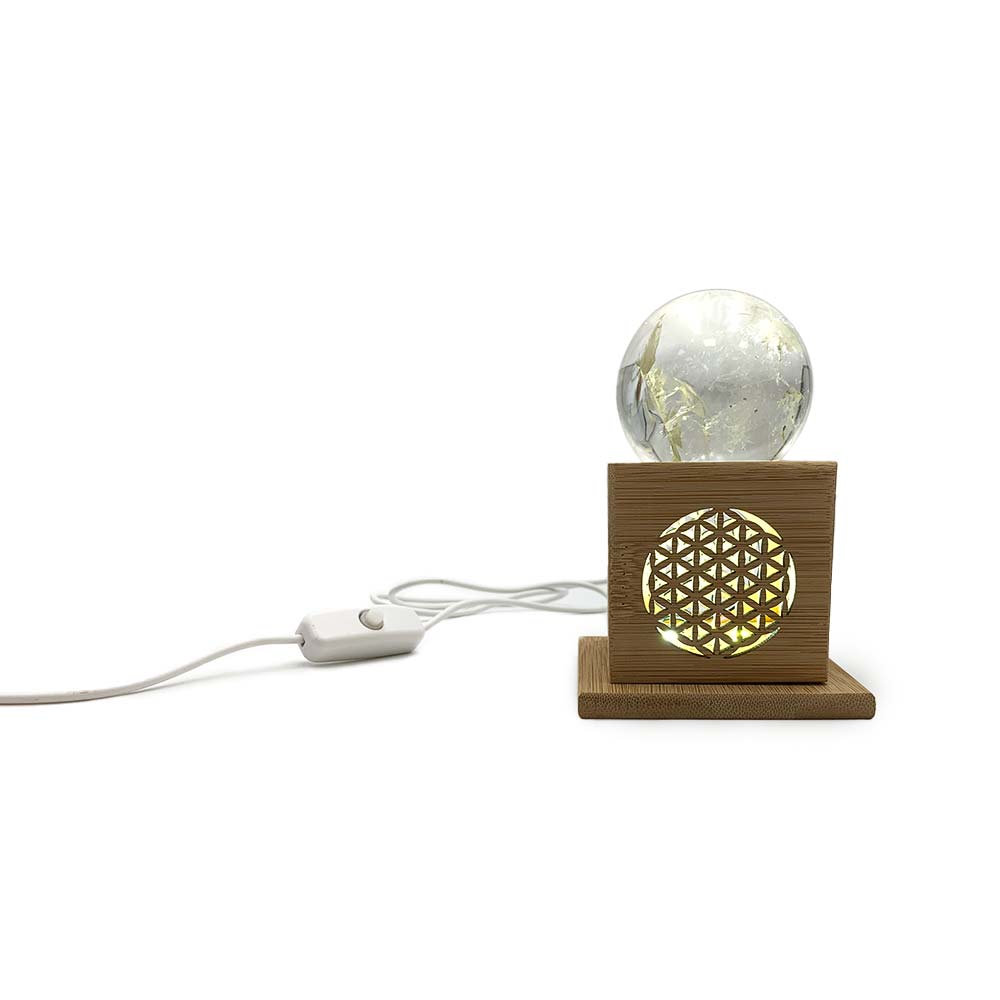 Support Lumineux pour sphère en Bois - Fleur de vie