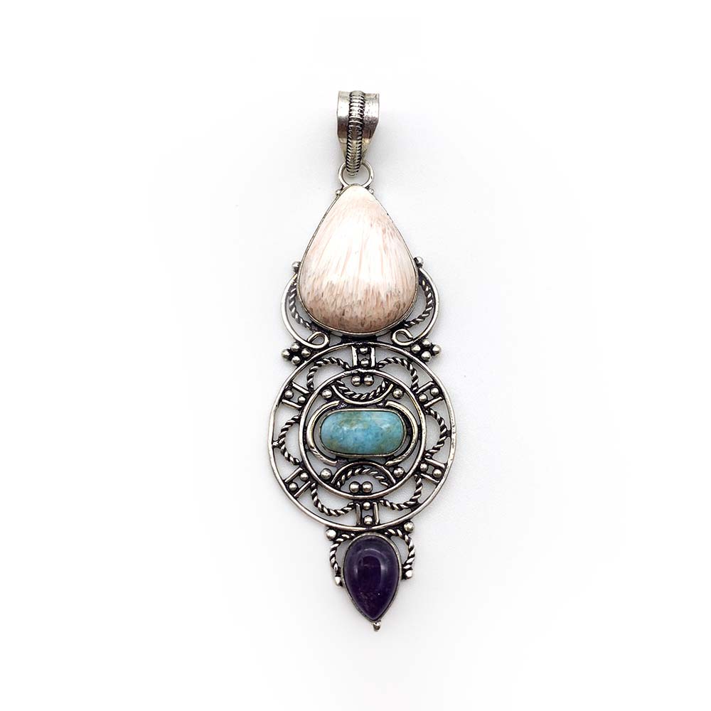 Pendentif Scolécite - Larimar - Améthyste