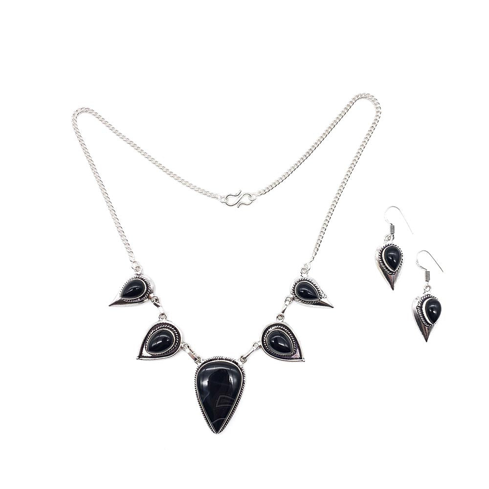 Collier & Boucles d'oreilles Agate Noire