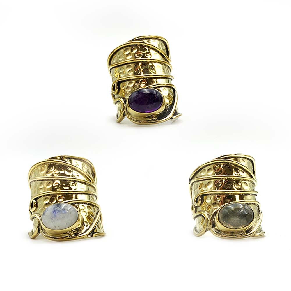 Bague Ethnique en Laiton et Pierre Naturelle