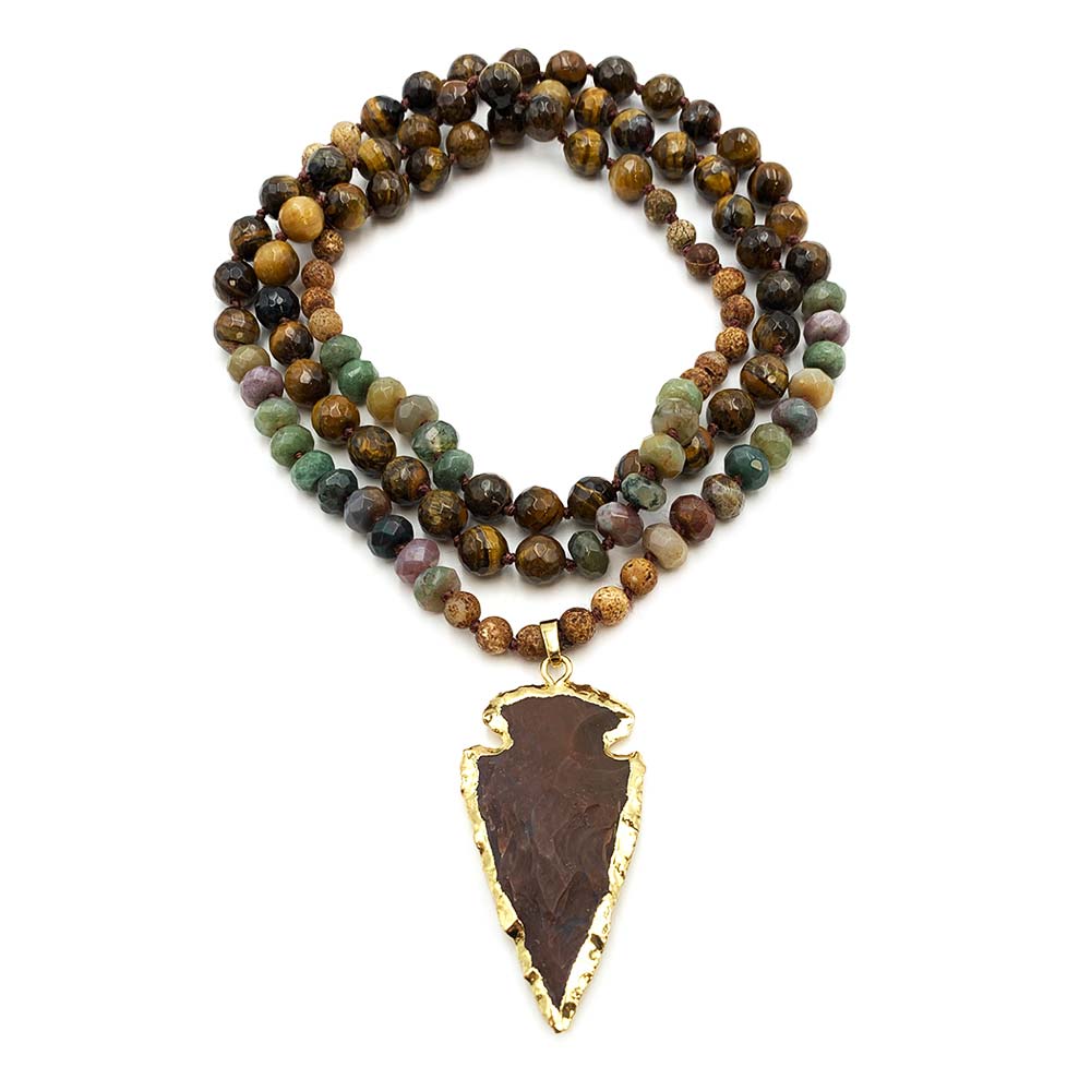 Collier Mala "Silex" 108 Perles en Oeil de Tigre