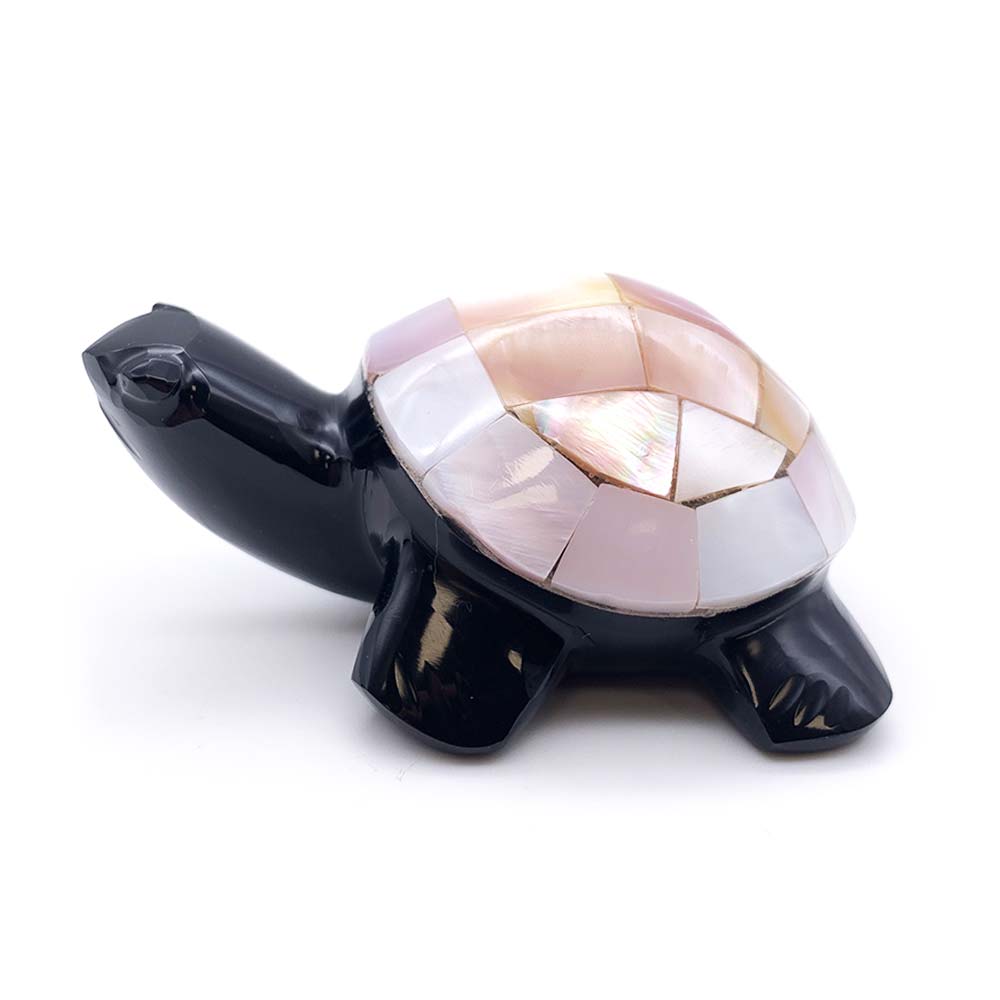Tortue Obsidienne Noire et Nacre Rose