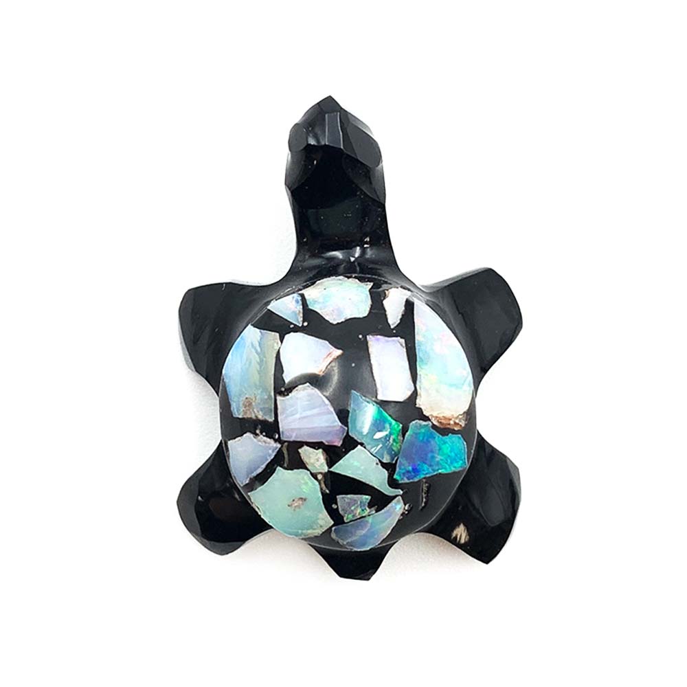 Tortue en Obsidienne Noire et Opale