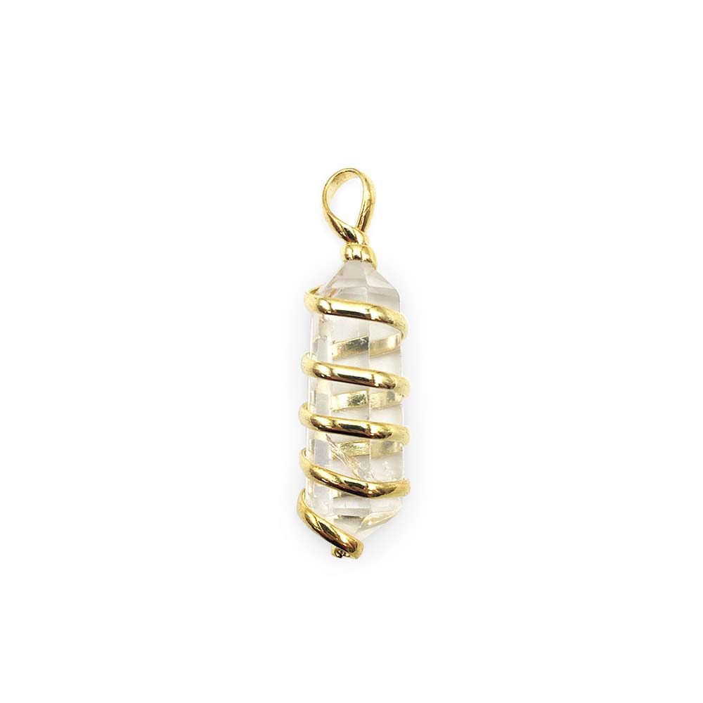 Pendentif Pointe Spirale Dorée - Pierre Naturelle