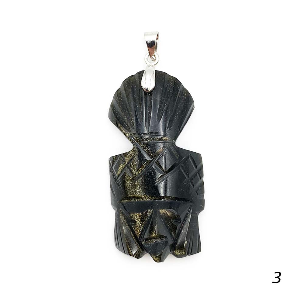 Pendentif Totem en Obsidienne Dorée