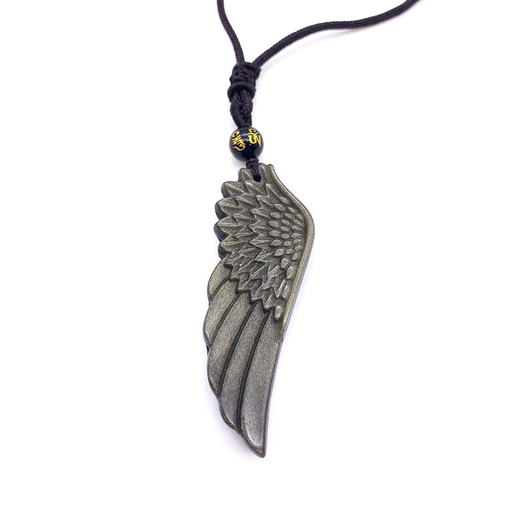 Pendentif Ailes d'Ange en Obsidienne Dorée