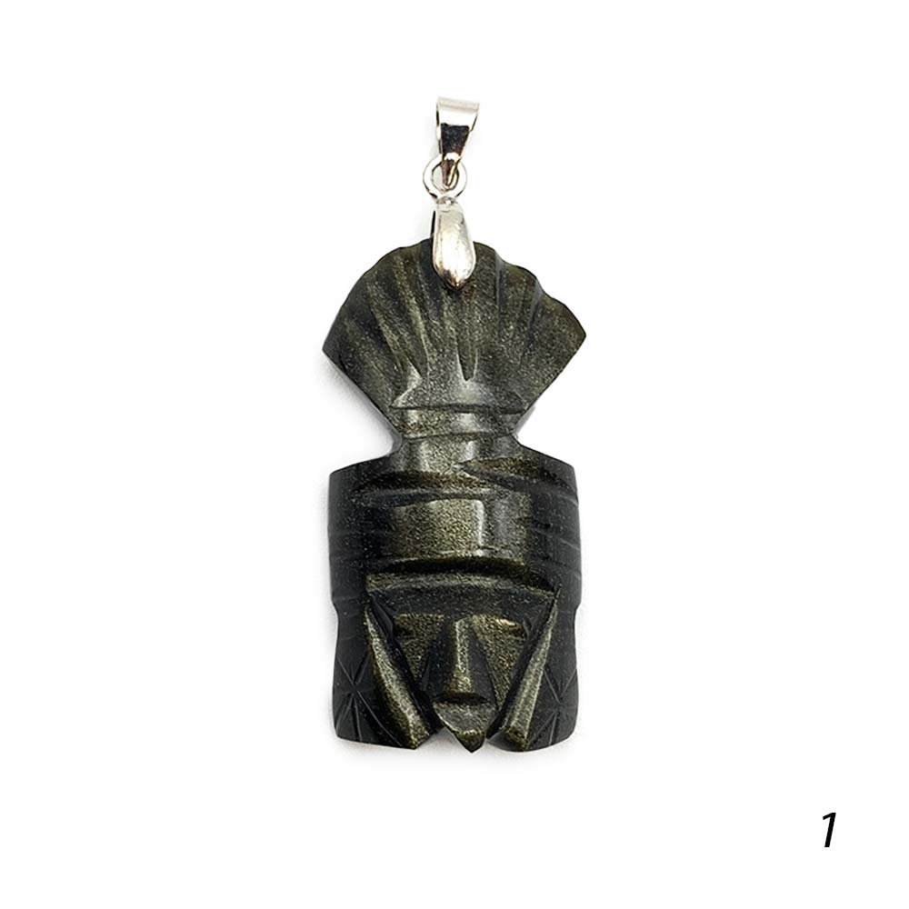 Pendentif Totem en Obsidienne Dorée
