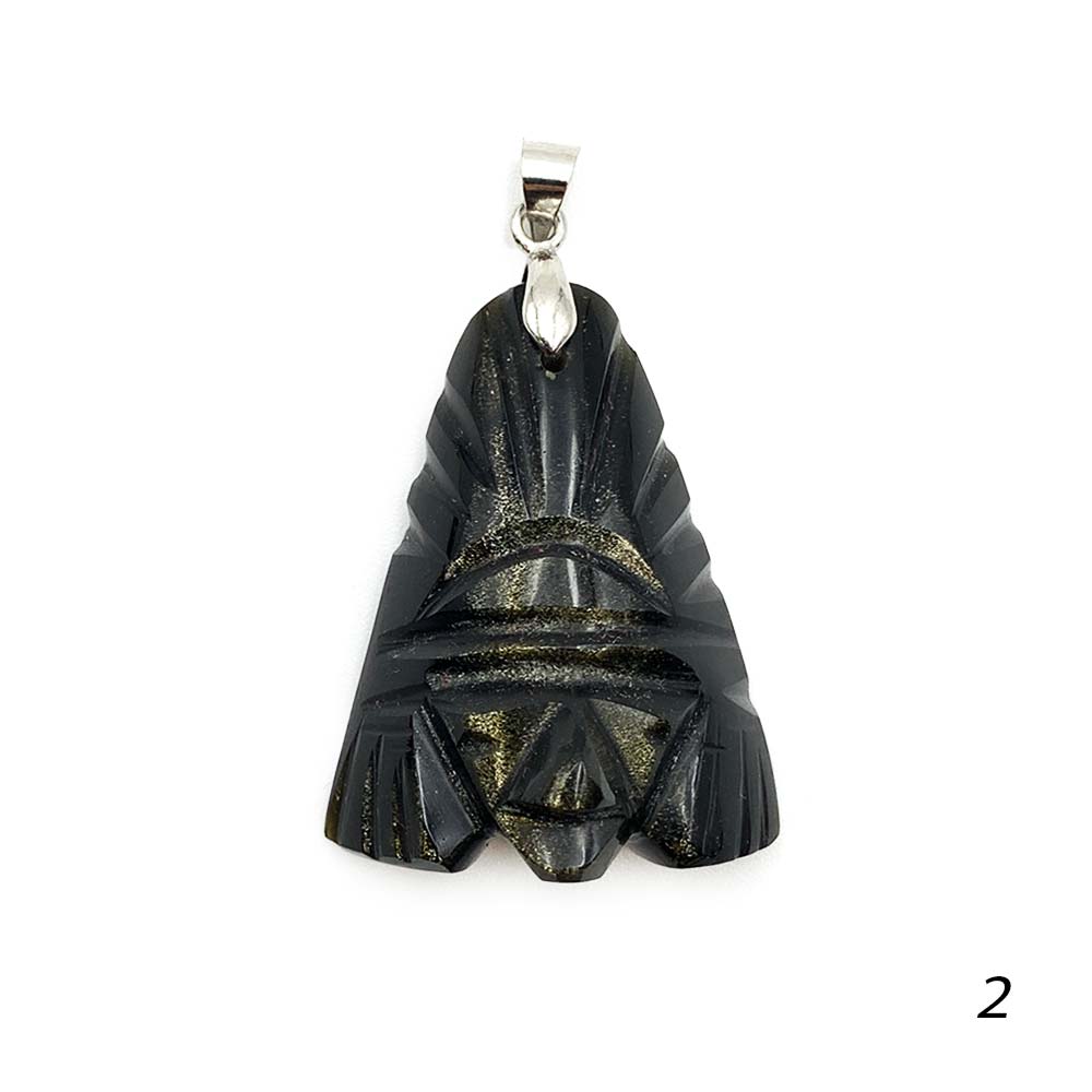 Pendentif Totem en Obsidienne Dorée