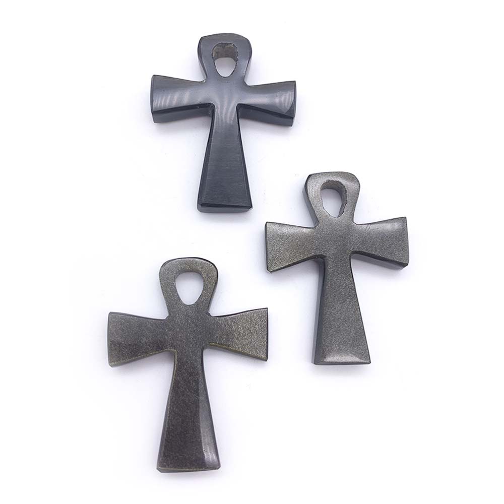 Pendentif Obsidienne Dorée - Croix de Ankh