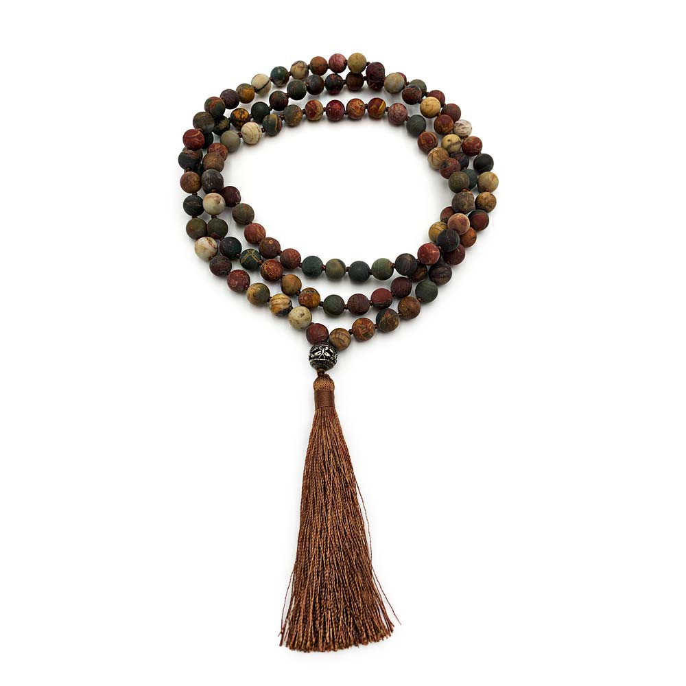 Collier Mala "Pompon" 108 Perles en Jaspe