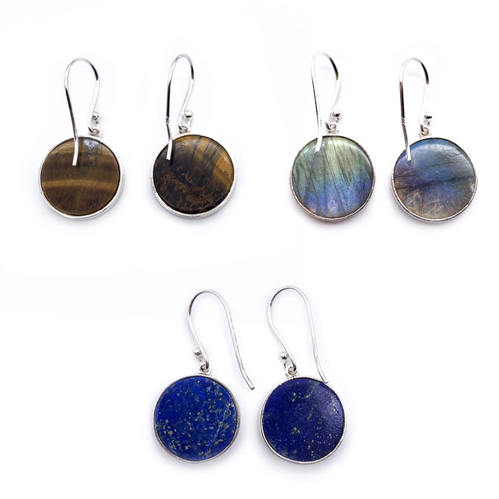 Boucles d'oreilles Fleur de Vie en Argent et Pierre Naturelle