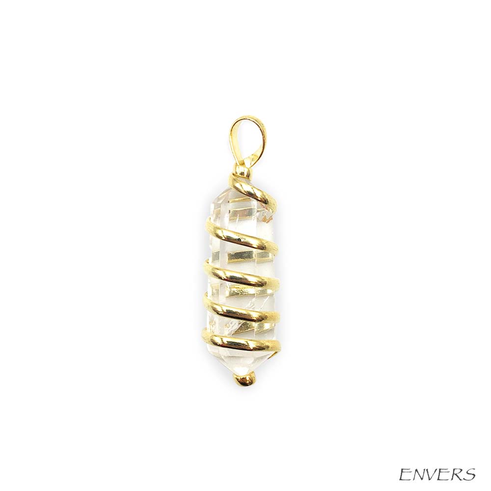 Pendentif Pointe Spirale Dorée - Pierre Naturelle
