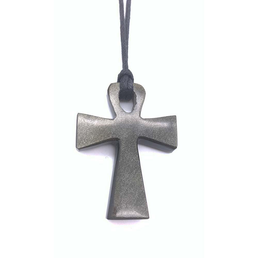 Pendentif Obsidienne Dorée - Croix de Ankh