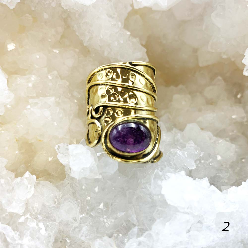 Bague Ethnique en Laiton et Pierre Naturelle