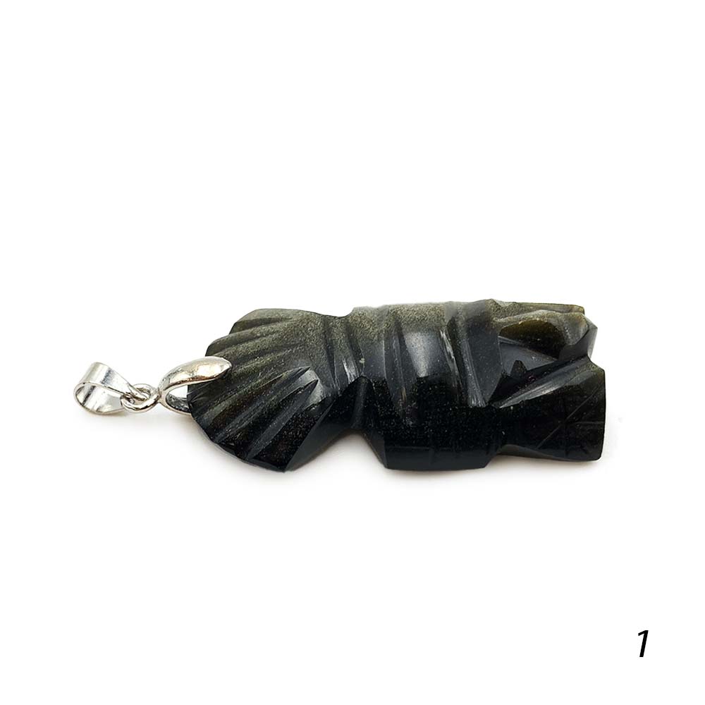 Pendentif Totem en Obsidienne Dorée