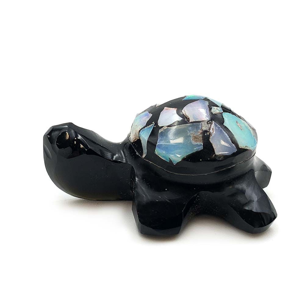 Tortue en Obsidienne Noire et Opale