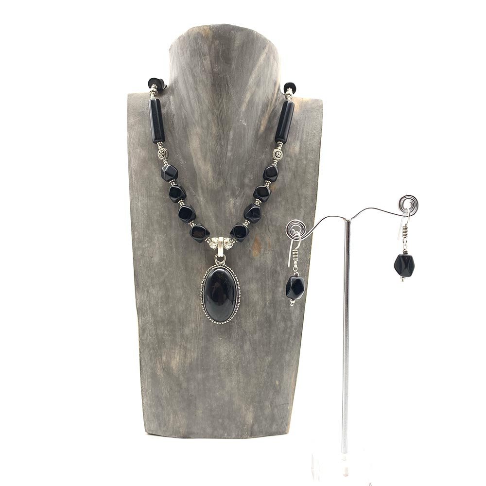 Collier & Boucles d'oreilles Onyx - Obsidienne Dorée