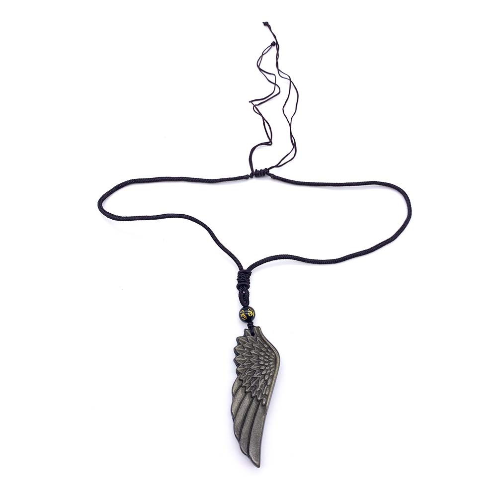 Pendentif Ailes d'Ange en Obsidienne Dorée