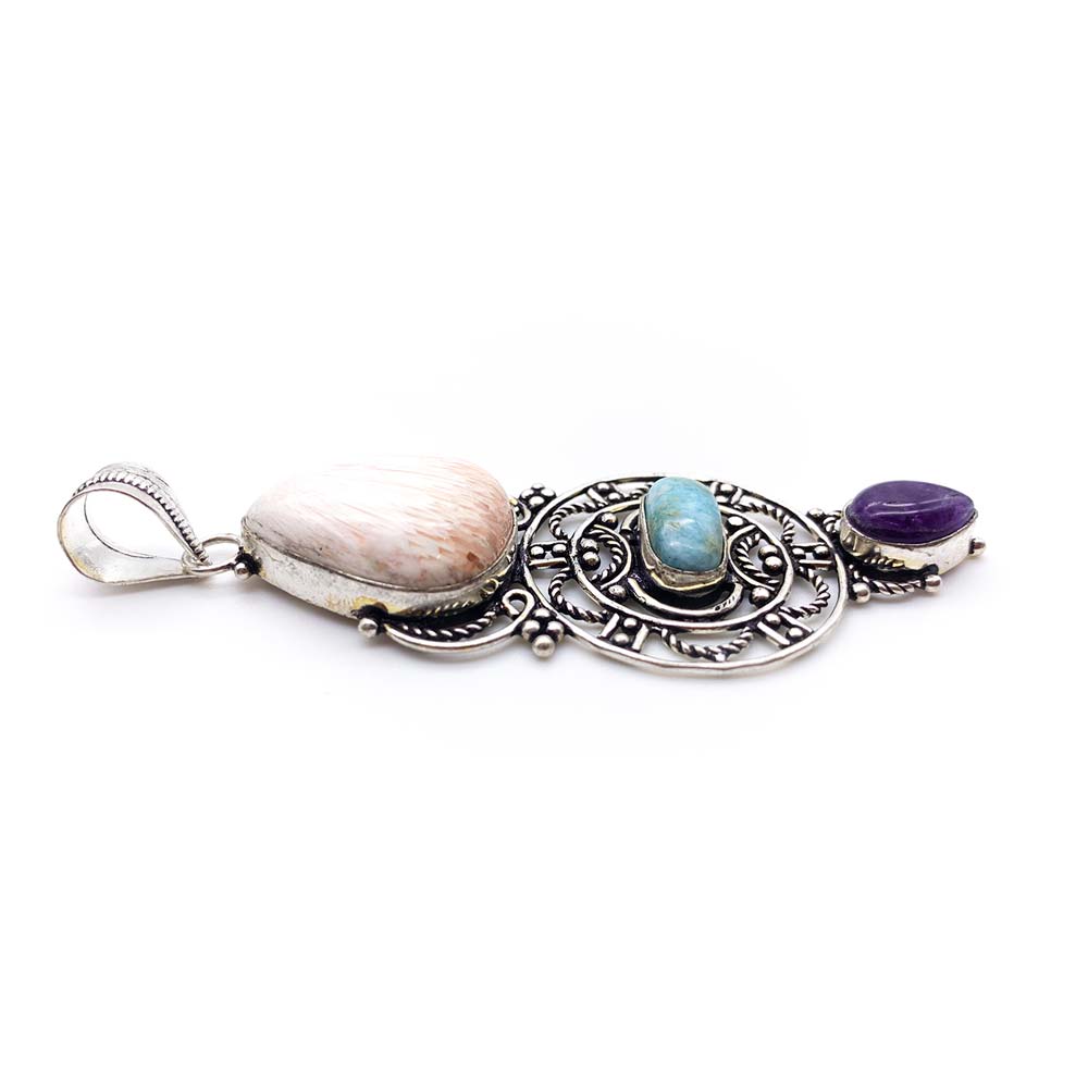 Pendentif Scolécite - Larimar - Améthyste