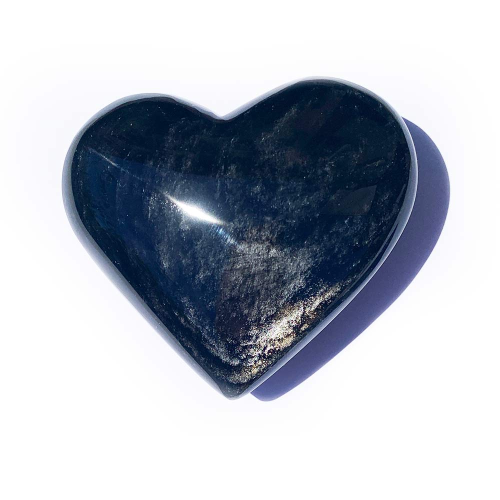 Coeur en Obsidienne Argentée - 8 cm