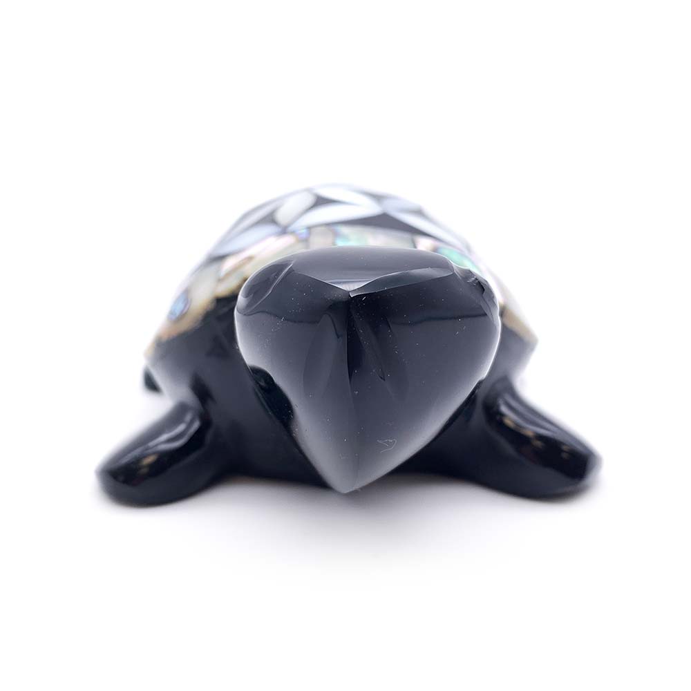 Tortue Obsidienne Noire et Nacre Fleur de Vie