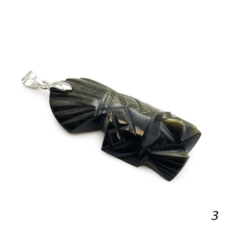Pendentif Totem en Obsidienne Dorée