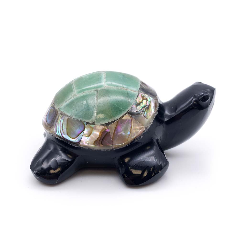 Tortue Obsidienne Noire, Aventurine Verte et Nacre