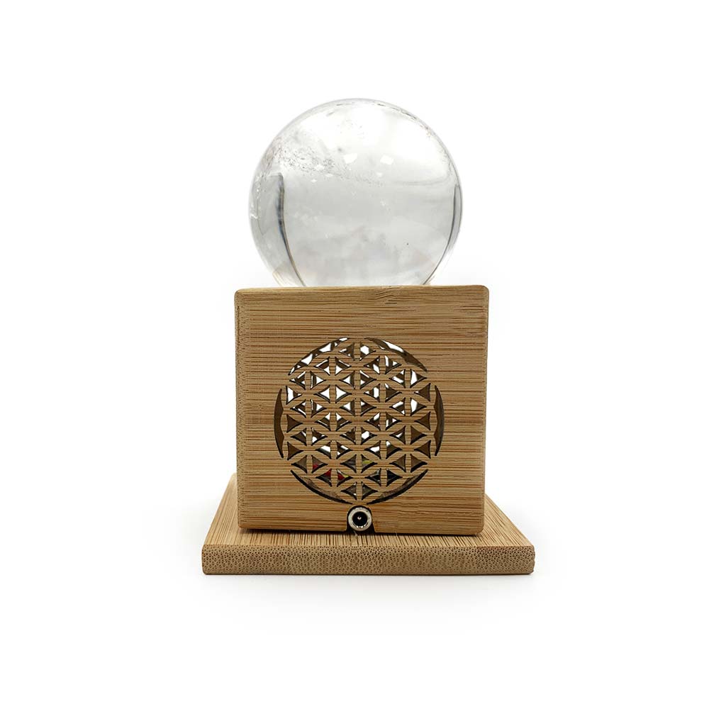 Support Lumineux pour sphère en Bois - Fleur de vie