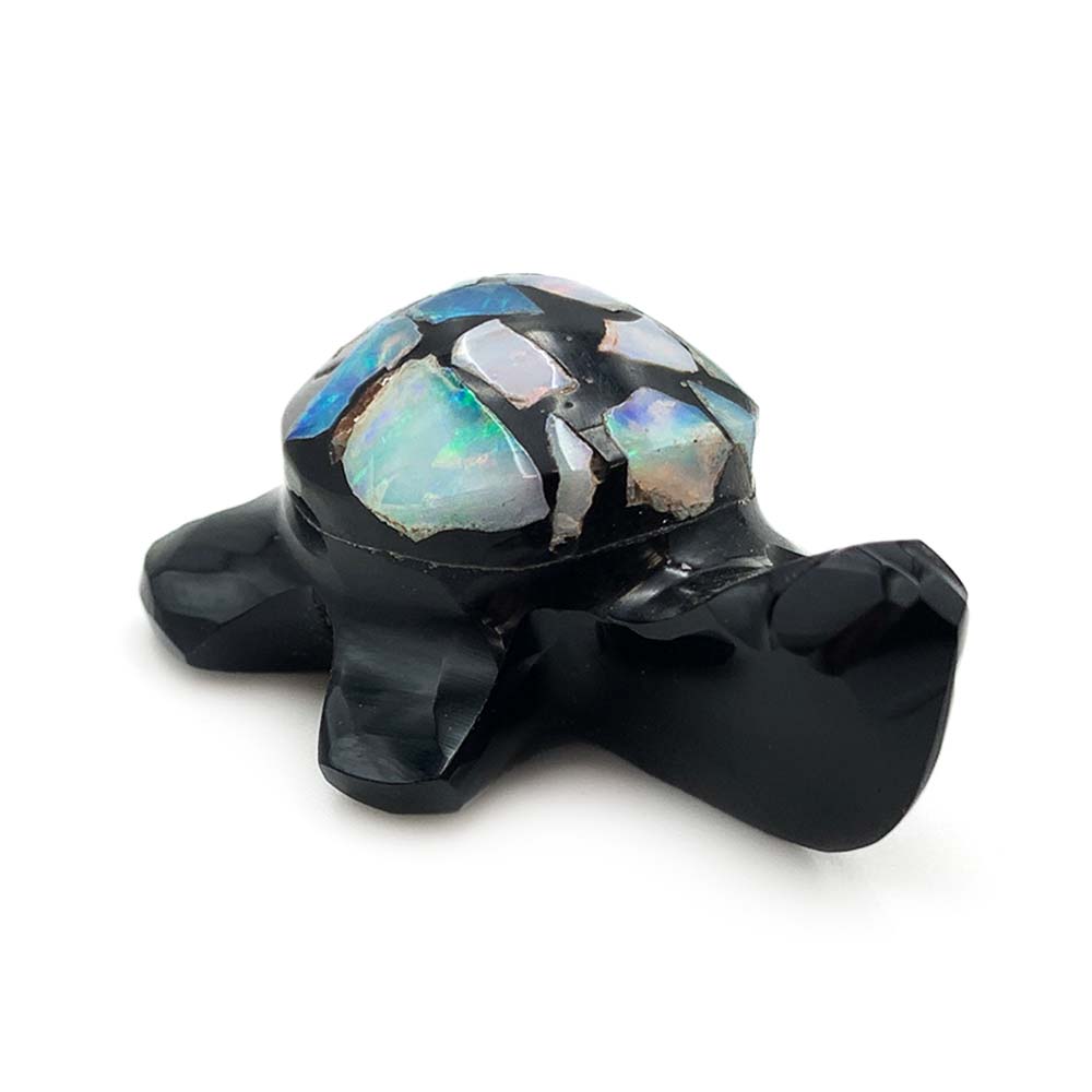 Tortue en Obsidienne Noire et Opale