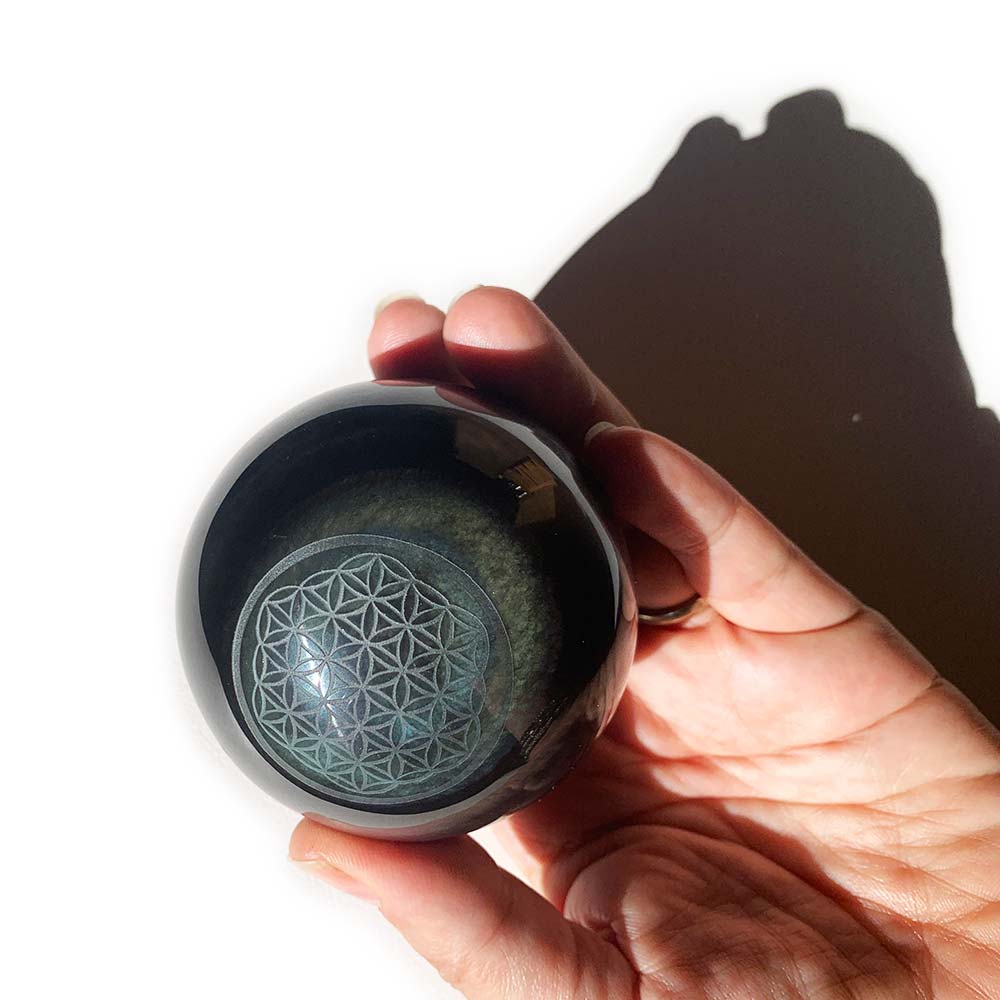 Sphère Fleur de Vie en Obsidienne Oeil Céleste