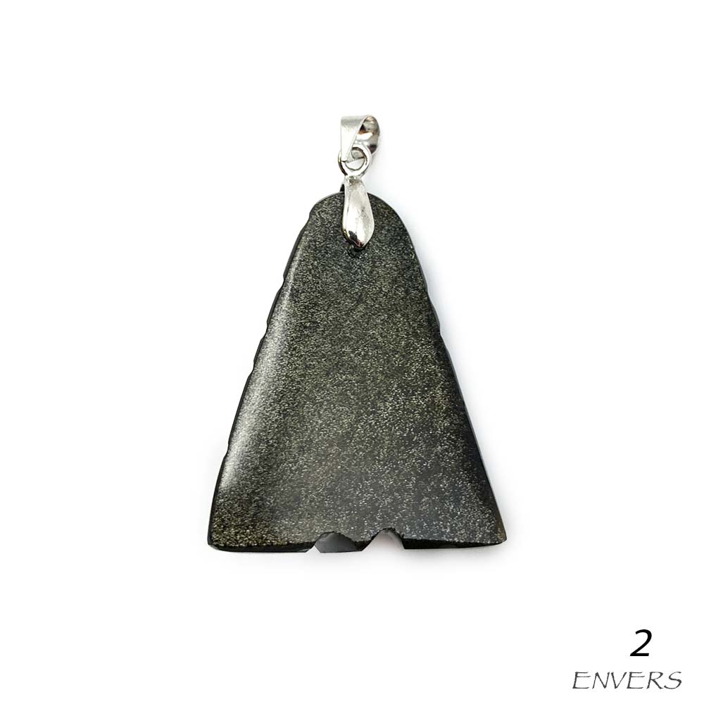Pendentif Totem en Obsidienne Dorée