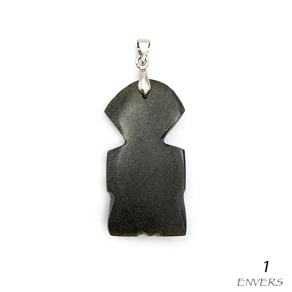 Pendentif Totem en Obsidienne Dorée