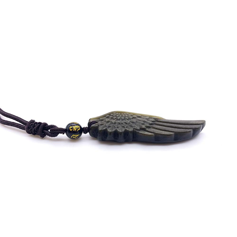Pendentif Ailes d'Ange en Obsidienne Dorée