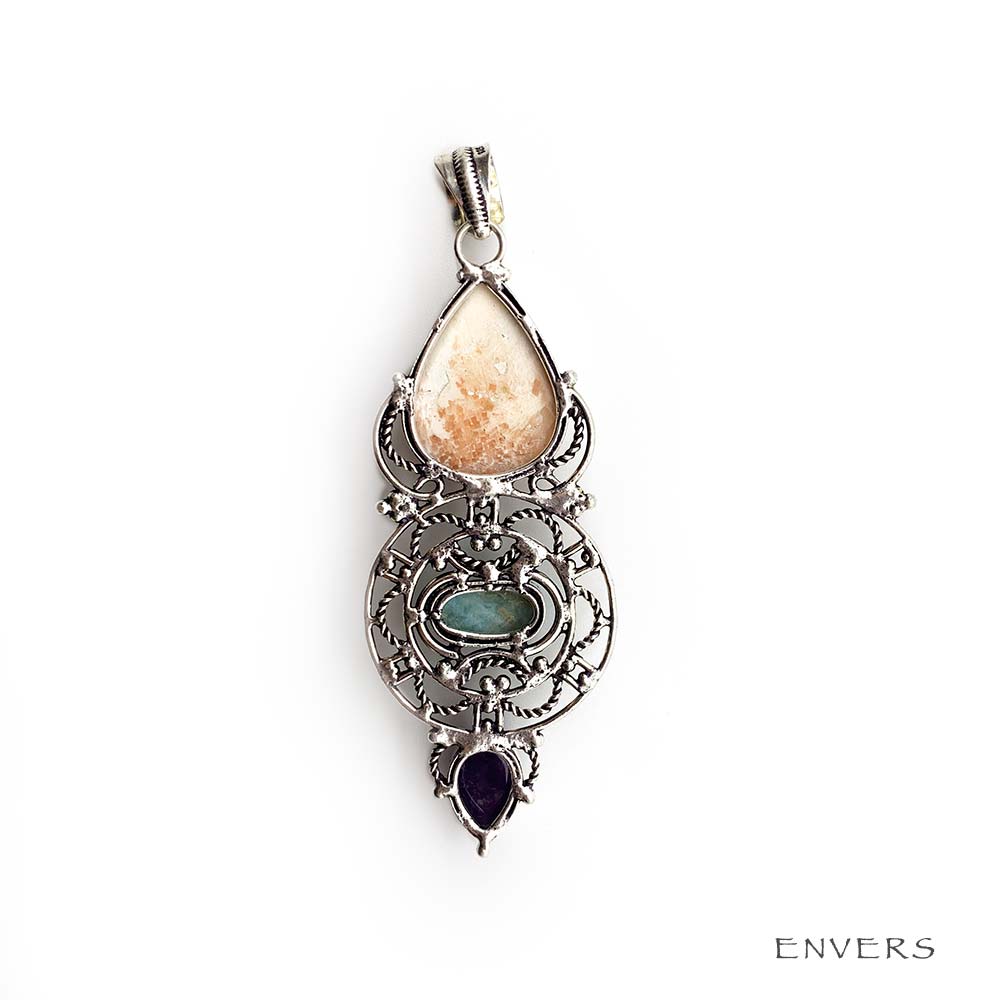 Pendentif Scolécite - Larimar - Améthyste